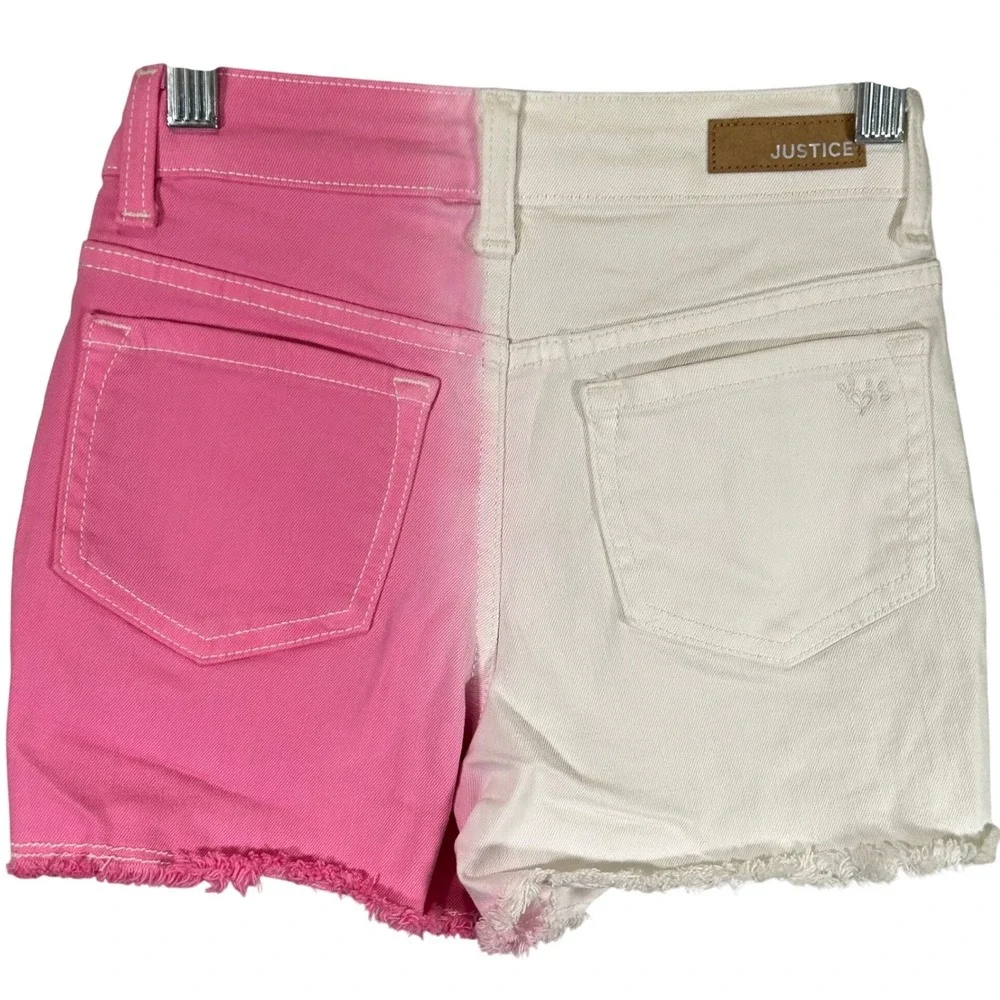 Justice Girls Pink White Two Tone Mini Mom Distressed Denim Shorts Size 8